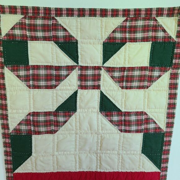 Christmas Mini Quilt Wall Hanging Table Topper Gift Bow and Trees Handmade VTG - Picture 5 of 10